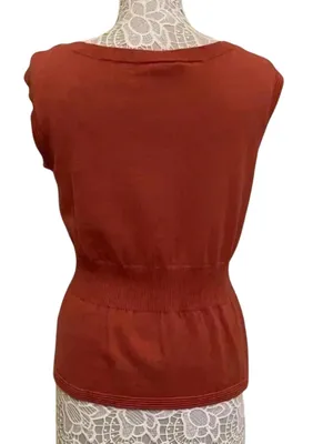 Ann Taylor Burnt Orange Peplum Knit Top – Elegant Career Chic Blouse thumbnail 3