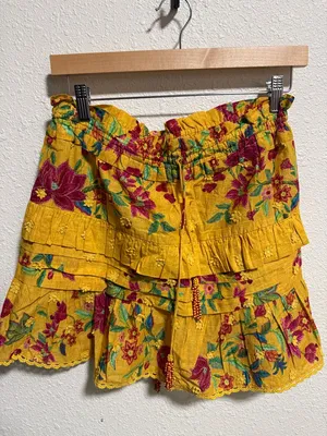 FARM Rio Yellow Floral Tiered Mini Dream‎ Skirt Small Boho Ruffle Eyelet Small thumbnail 2