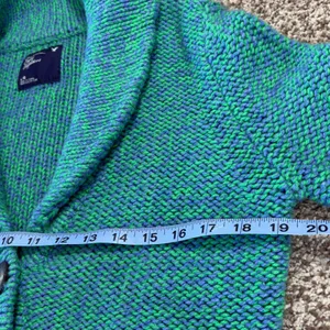 American Eagle Chunky Knit Shawl Collar Cardigan Sweater LG Green Blue‎ Pockets thumbnail 10