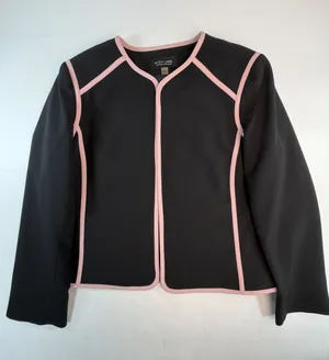 Black Label by Evan-Picone Black Pink Contrast Trim Open Blazer Jacket Size 16 thumbnail 1