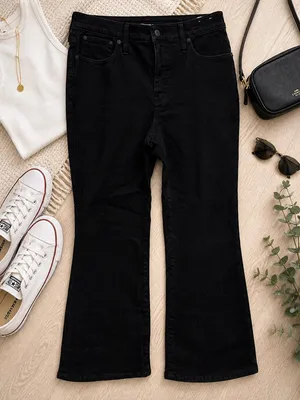 Madewell Mid Rise Kick Out‎ Jeans Black Size 32 Cropped Straight hem thumbnail 2