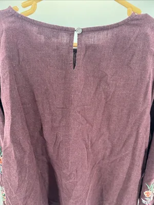 J. Jill Deep Plum maroon embroidered Long-Sleeve Round Neck top boho fall L thumbnail 9
