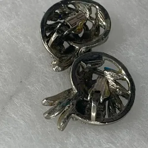 Vintage Midcentury Southwest style ornate faux turquoise clip earrings. thumbnail 6