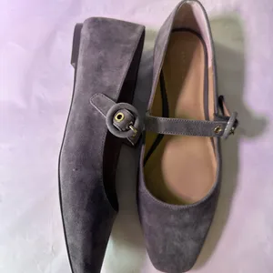 Ann Taylor Factory Gray Suede Flats with Buckle thumbnail 10