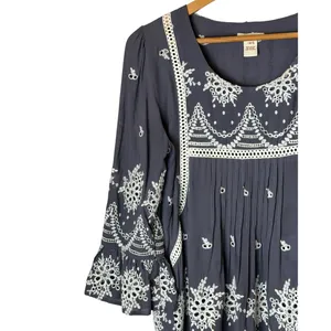 Sundance Embroidered Mini Dress Women Medium Gray Boho Eyelet Bell Sleeve thumbnail 6