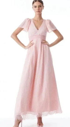 New‎ $595 ALICE & OLIVIA Charlsie Smocked Dress English Rose Pink Lace Long Sz 2 thumbnail 1