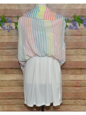 Emily Wonder Strapless Rainbow Stripe Ruffle Maxi Dress Size L Cruise Resort thumbnail 8
