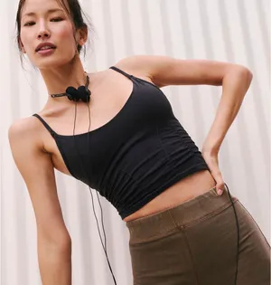 Free People Movement Good Karma Ruched Tank Top Black thumbnail 1