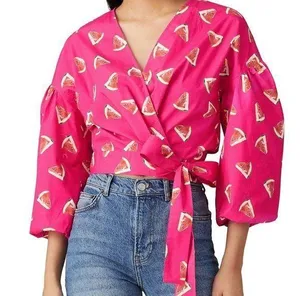 COLOR ME COURTNEY Emily Watermelon Print Wrap Top thumbnail 1