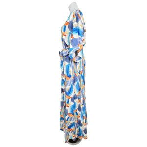 Baltic Born Morgan Kimono Maxi Dress XL Blue White Floral Abstract Peasant thumbnail 4