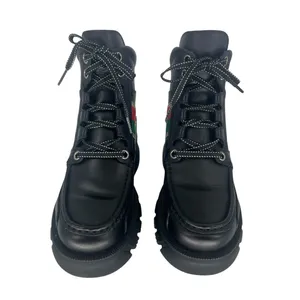 Gucci Romance‎ Web Stripe Lug Sole Leather Lace-Up Ankle Boot Black 38 thumbnail 8