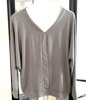 Jane and Delancey Gray V-Neck Long Sleeve Shirt thumbnail 1