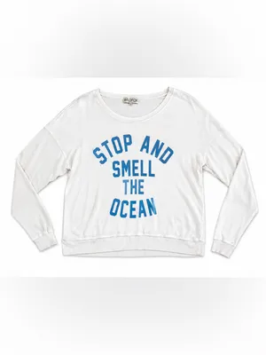 Wildfox Stop and Smell the Ocean Sweatshirt Women S White Graphic USA Made thumbnail 6