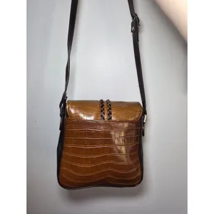 Western Y2K Croc-Embossed Y2K Heart Accent Shoulder Bag - Brown/Ta thumbnail 6