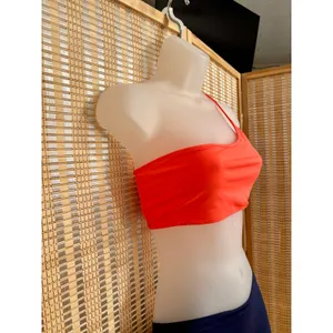 Lulus off shoulder one strap orange bandeau swimsuit sports bra workout top sz M thumbnail 4