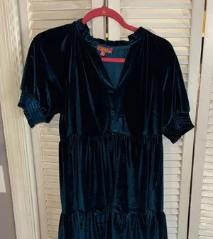THML Teal Velvet V-Neck Dress thumbnail 1