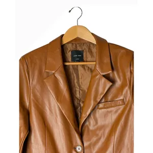 Love Tree Faux Leather Blazer Women Large Brown Cognac 90s Minimalist Moto thumbnail 4