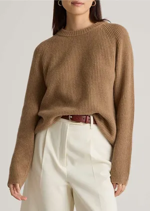 Quince Mongolian Cashmere Fisherman Crewneck Sweater Size XL Women’s Tan Brown thumbnail 1
