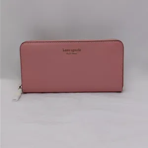 Kate Spade Womens Saffiano Leather Wallet Pink Zip Travel Minimalist Classic thumbnail 2