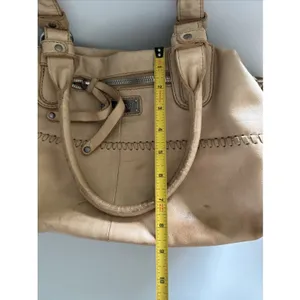 Lockheart Beige Leather Beaded Shoulder Bag Lockheart Handbag Stained thumbnail 15