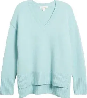 NWT treasure and bond turquoise High/Low V-Neck Sweater. Size Medium thumbnail 2