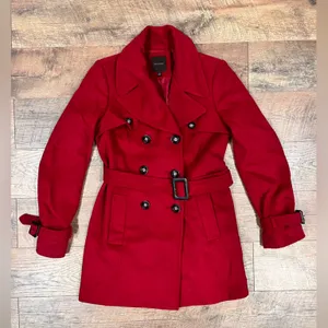 The Limited Red Wool Belted Pea Coat thumbnail 11