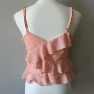 White Fox Baby Pink Ruffled Cami Tank Layered Boho Size Medium thumbnail 4