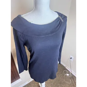 Rafaella Black Boat Neck Long Sleeve Top Metal Detail Shirt sz Small NWT thumbnail 2