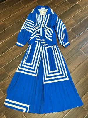 Commence SOLDOut Blue and White Oversized Print Vacation Pants Set XS NEW thumbnail 2