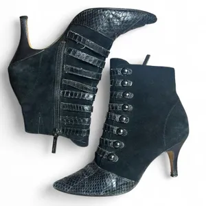 Donald Pliner Tinsley Black Suede Kitten Heel Boots (Model Off Duty Edit) thumbnail 3