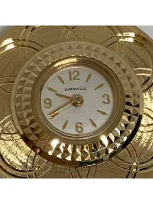 Vintage Caravelle by Bulova women Mechanical Pendant Watch gold tone 33mm works thumbnail 5