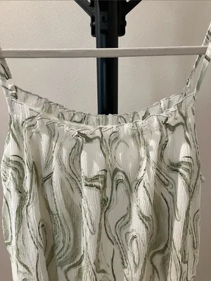 Light Green & Ivory wave print Slip dress lined adjustable straps thumbnail 2