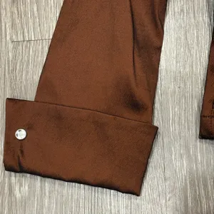 VTG 90s Tadashi Shoji Chocolate Brown Taffeta Faux Wrap Blouse Minimalist 10 thumbnail 5