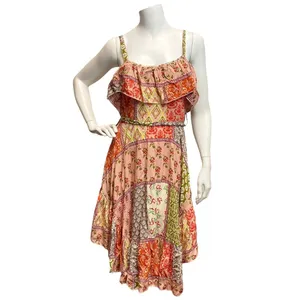 Abel The Label‎ Patchwork ruffle Boat Hem Summer Sundress Flowy Small Dress thumbnail 3