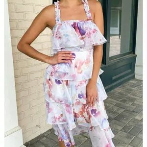 Storia ruffled tiered chiffon floral dress size m thumbnail 11