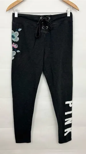 Victoria's Secret PINK embroidered floral Lace-Up Jogger Leggings med thumbnail 1