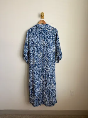 Zara Blue Printed Midi Shirt Dress Button Front Flowy Medium thumbnail 7