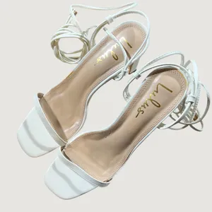 1134 | NWOT Lulus Lace Up Strappy Block Heel Square Toe Sandals White‎ Womens 10 thumbnail 3