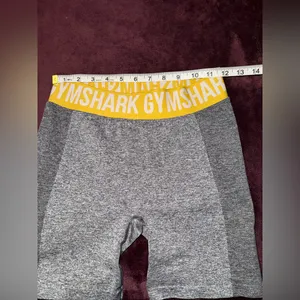 Gymshark Heather Gray Shorts with Yellow Waistband thumbnail 4