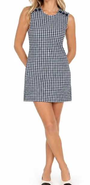Gap x DOEN Gingham Denim Mini Shift Dress Navy Blue White Size 0 NWOT thumbnail 1