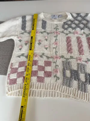 Vintage 90 Cape Cod Floral Patchwork Crewneck Sweater Pink Gray Embroidery thumbnail 7