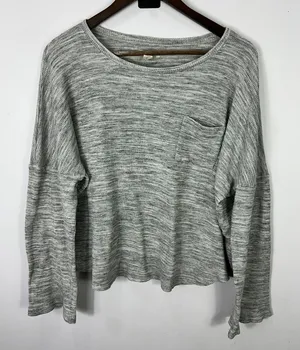 Madewell Waffle Knit Top L Gray Boxy Slouchy Drop Shoulder Minimalist‎ Lounge thumbnail 1