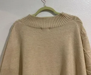 Free People Cream Harbour Stripe Cable knit Poncho Sweater Sz O/S NWT thumbnail 9