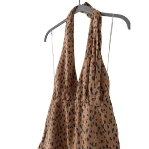 Trixxi Leopard Halter Romper Dress Brown Black Ruffle Mini Women’s Small S thumbnail 3