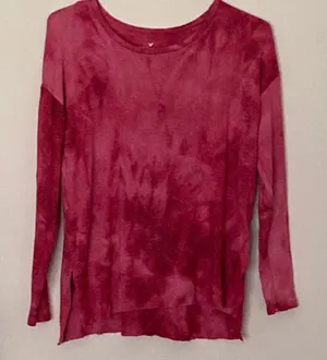 American Eagle soft & sexy PLUSH knit top shirt long sleeve red pink tie dye Sm thumbnail 1