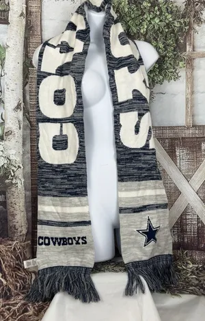 Dallas Cowboys Scarf Knit Winter Neck Blue Gray Double Sided Big Logo Fringe thumbnail 1