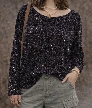 Vintage impressions Glittering Black Women's top size large! thumbnail 1