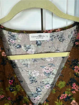 Natural Life Avery Corduroy Floral Midi Dress Brown EarthyTones Size Large thumbnail 3