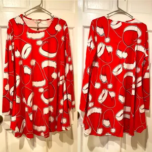 Meaneor Santa Hats Festive Holiday Long Sleeve Christmas Dress in Red/White NWT thumbnail 2