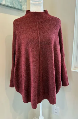 LOFT Burgundy Funnel Neck Poncho thumbnail 1